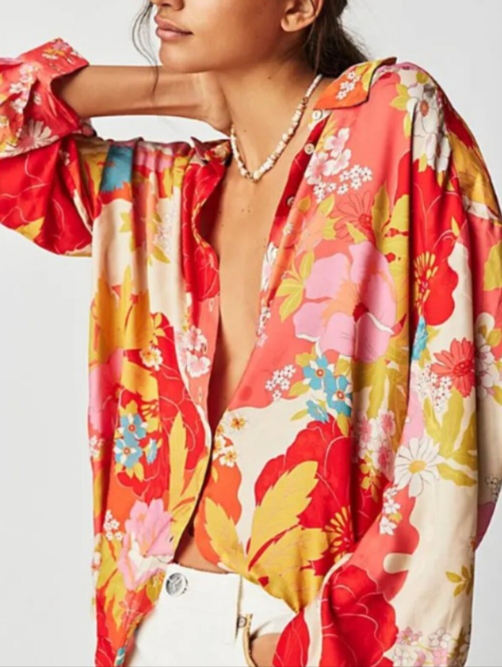 SPELL Tyler Printed Shirt Long Sleeve Red Floral Chili Small Button Down